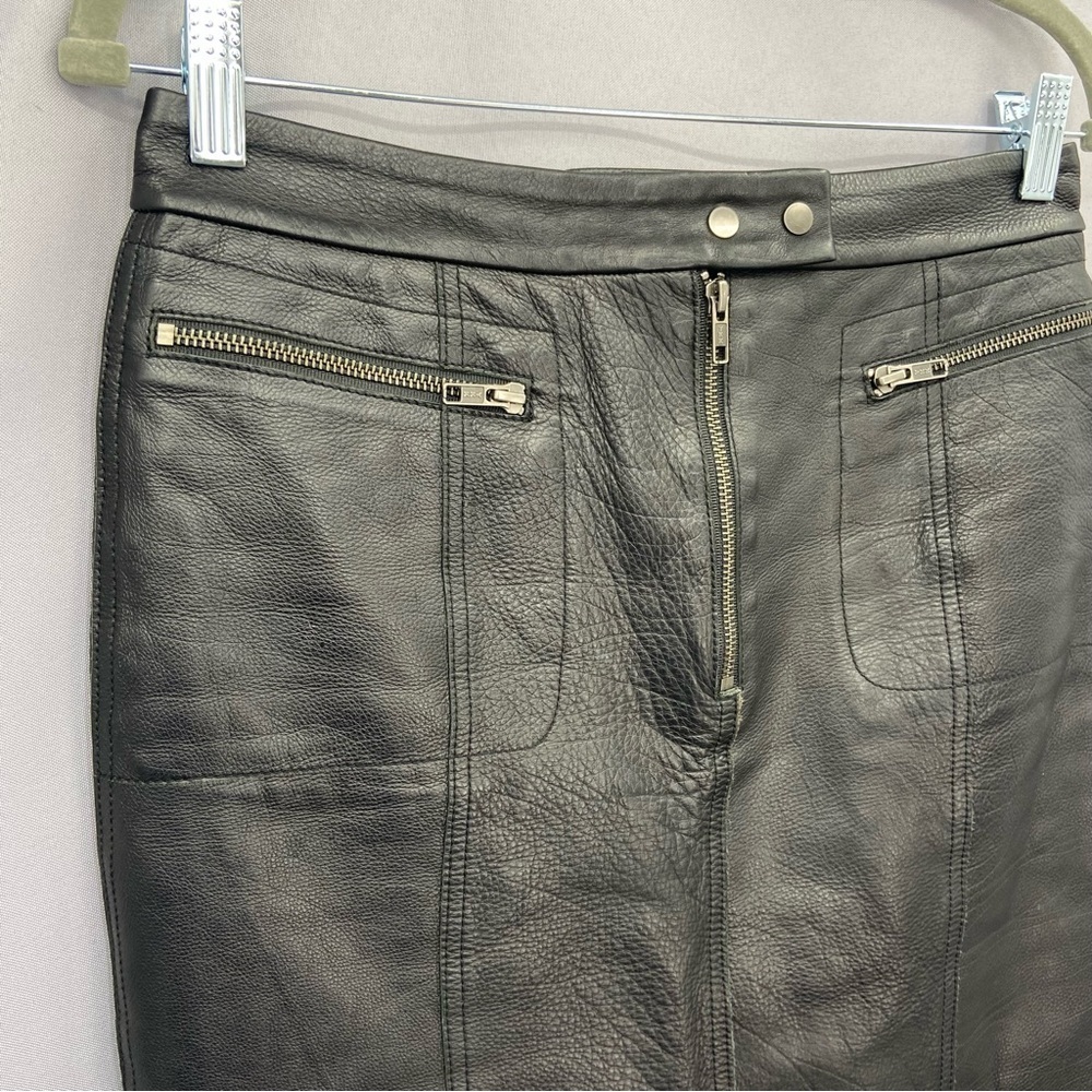 A.L.C. Black Calf Leather Skirt Moto Mini Skirt , Zip Pockets, Lined Size 4 - Picture 2 of 8